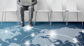 Network connection graphic overlay banner on floor