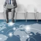 Network connection graphic overlay banner on floor